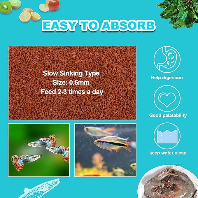 Small Fish Food Pellets - Sinking Micro Granules,High Protein Color Enhancer for Betta,Guppies,Tetras & Tropical Fish(2.8oz)