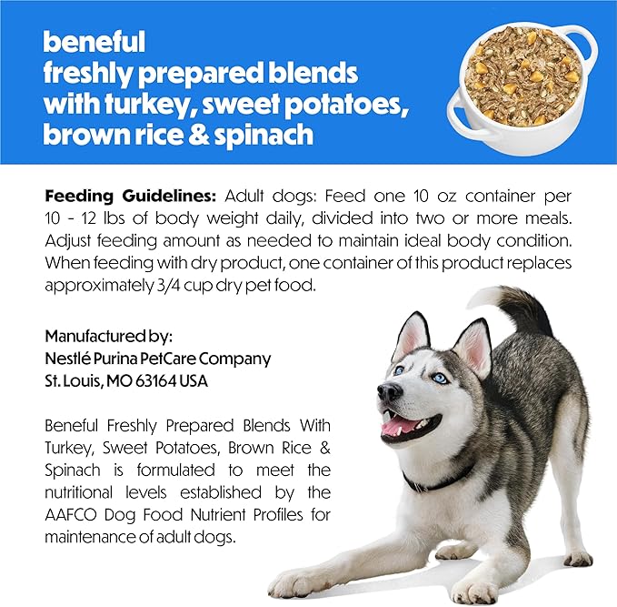 Purina Beneful Freshly Prepared Blends Wet Dog Food With Turkey, Sweet Potatoes, Brown Rice and Spinach - (Pack of 8) 10 oz. Tubs