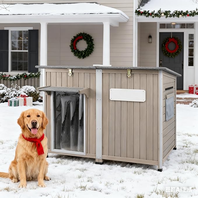 Big Dog House Outdoor Dog Houses for Large Dogs Outside with Adjustable Vent Window, Removable Floor, Easy Assembly for Medium to Large Dogs(55" L x 29" W x 35" H)