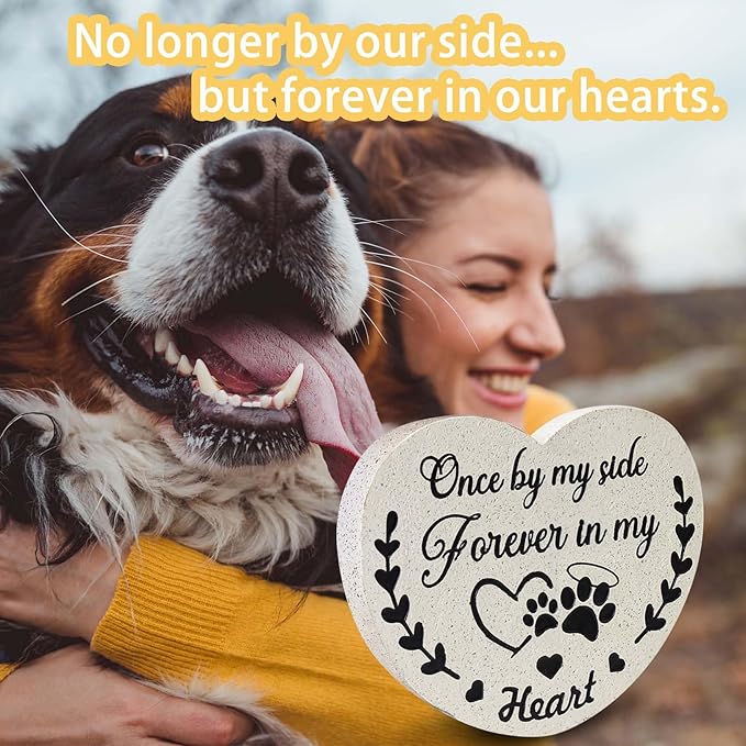 Pet Memorial Stones for Dogs, Garden Resin Dog Memorial Gifts for Loss of Dog, Heart-Shaped Loss of Dog Sympathy Gift, Once by My Side Forever in My Heart Dogs Memorial Stones