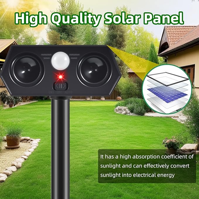 Solar Ultrasonic Animal Repellent Outdoor, 4Pack Solar Deer Deterrent Devices with PIR Motion Sensor, Ultrasonic Cat Repellent to Scare Squirre Rabbit Skunk Dog Raccoon Armadillos for Lawn Yard
