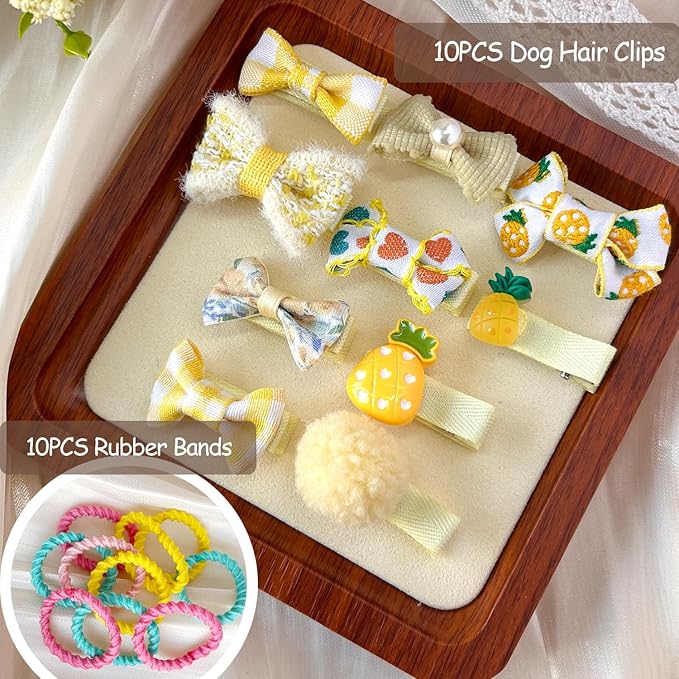 Light Yellow Dog Hair Clips and Rubber Bamds Small Dog Bows Cute Pet Grooming Accessories Alligator Clips Stay In Hair Barrettes Pineapple Hairpin Pet Headdress Bowknot Yorkie Puppy Maltese Girls Dogs
