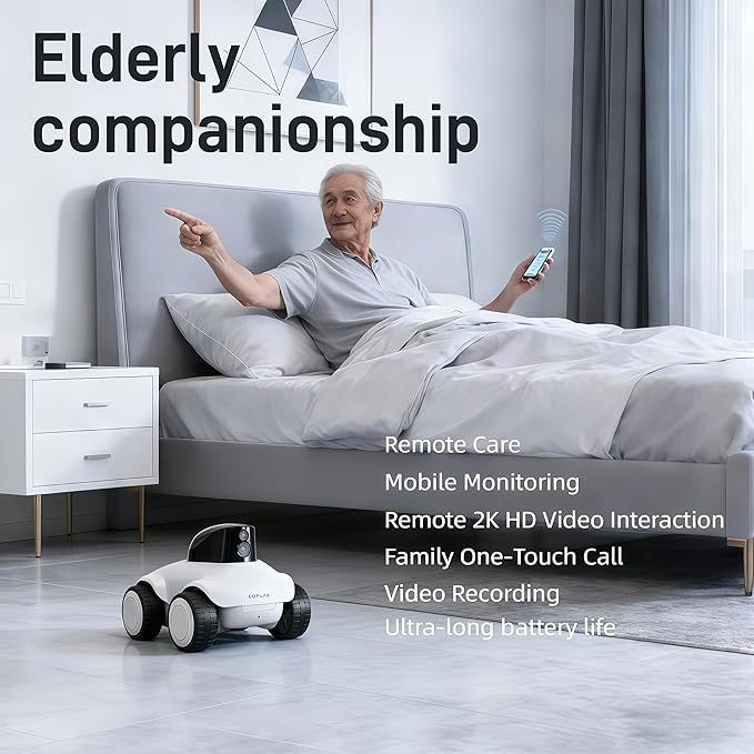 Family Smart Companion Robot, 2K HD Pet Camera Robot, Security Camera for Home, Battery-Powered with Phone App, 1-Click Interaction, 2-Way Voice, Night Vision, Motion Detection, Video Recording