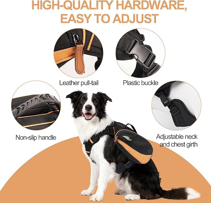 Dog Backpack Harness Suitable for Small Dogs, Adjustable Lightweight Pet Harness, Dog Carrying Bag Built-in Poop Bag Dispenser, Waterproof and Safe, Suitable for Hiking, Or Daily Walks, S