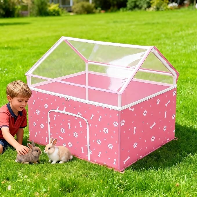 Cat Playpen, Puppy Playpen Small Dog Pet Crate Tent Cage Indoor & Outdoor, Cat House Enclosure Kennel Dogs/Cats/Rabbits/Hamster (Pink)