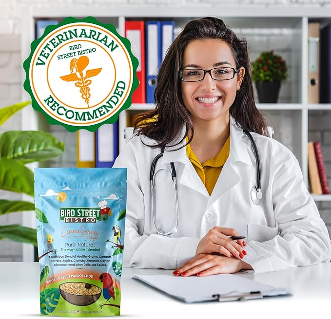 Bird Street Bistro Parrot Food for Parakeets & Cockatiels - CinnaSpice - 24 oz - Cooks in 3-15 min, Natural Grains, Fruits & Vegetables - USA Made