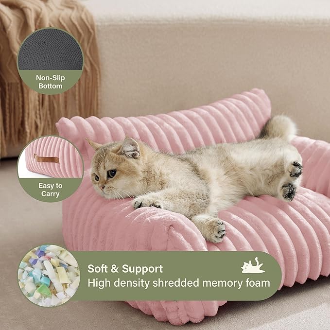 Cute Couch Bed for Pets, Supportive Cat Sofa for Indoor Cats, Small Dog Sofa Bed for Small Dogs, Pink, 24 inches