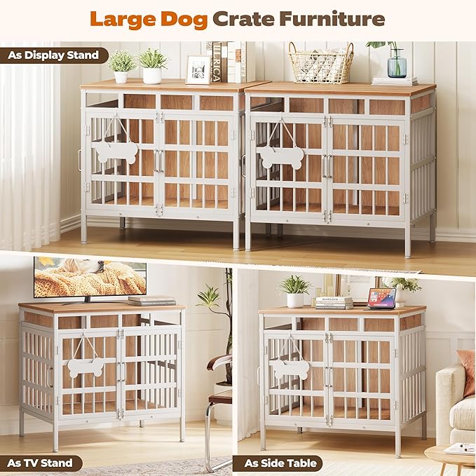 29 Inch Dog Crate Furniture, Heavy Duty Dog Kennel for Small or Medium Dogs, Double Doors Indoor Decor Pet House Cage, Anti Escape Wooden Dog Cage with Name Tag End Table, TV Stand, Beige