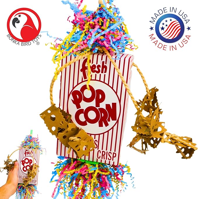Bonka Bird Toys 2318 Popcorn Explosion 15" High by 5" Wide Medium Large Parrot Chew Bird Toy, Amazons, Conure, African Greys, and Other Similar Birds