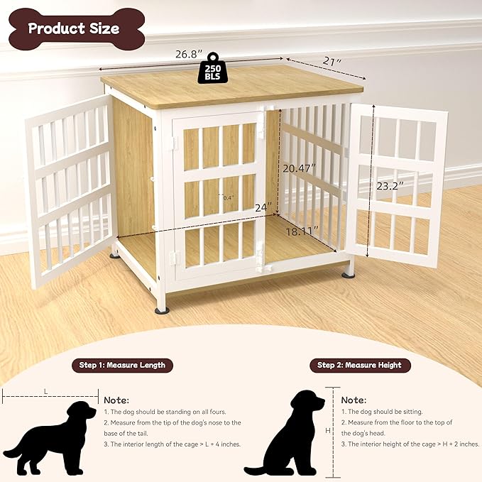26'' Dog Crate Furniture Large Breed Dog Crate Dog Kennels for Inside Wooden Dog Crates End Table Heavy Duty Indoor Combination Cage for Medium to Large Dogs Oak