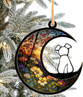 LOVELYPOD DIY Dog Ornament Suncatcher Memorial Gifts for Dog Lovers, White Dog Decor on Moon Window Hangings Suncatcher, Loss of Dog Sympathy Gift, Remembrance Gifts in Memory(4 Inches)