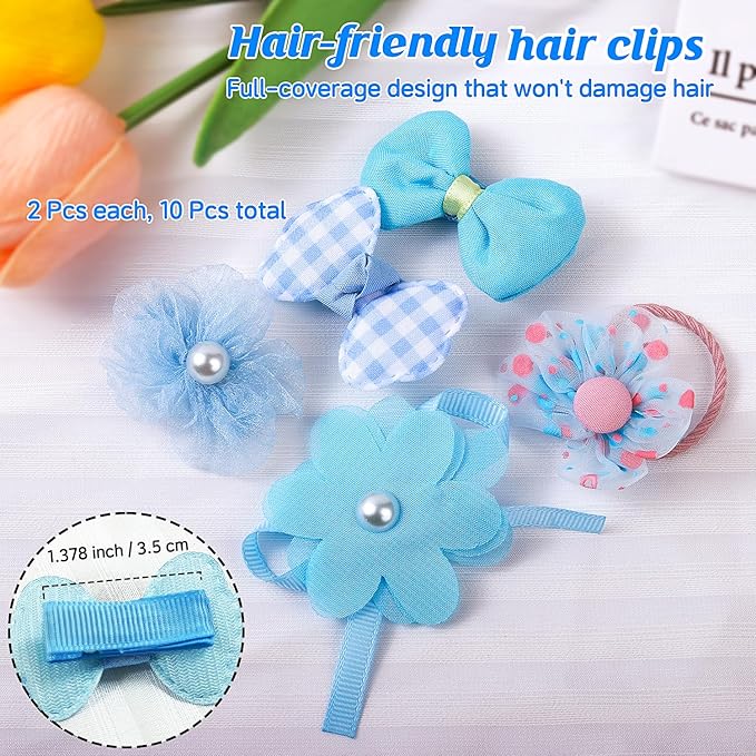 180+ Pcs Blue Dog Hair Accessories Set,Small Dog Hair Bows with Rubber Bands,Cute Puppy Hair Ties,Bowties for Small Dogs Cats,Dog Hair Clip,Floral Bell Collar,Flower Scrunchie