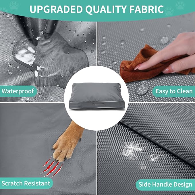 COSHNIBI Dog Bed Covers Replacement Washable,Waterproof Dog Bed Cover with Zip and Carry Handle for Dog/Cat 48''Lx36''Wx4''H-Grey