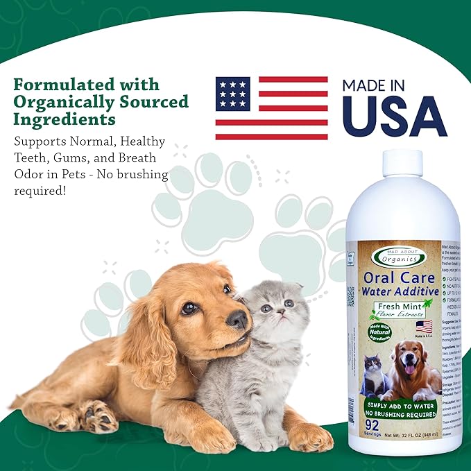 Oral Care Water Additive for Cats & Dogs – Gentle Dental Support – Reduces Breath Odors, Promotes Gum Health – No Brushing – Convenient for Daily Use, Fresh Mint Flavor, 32 FL oz