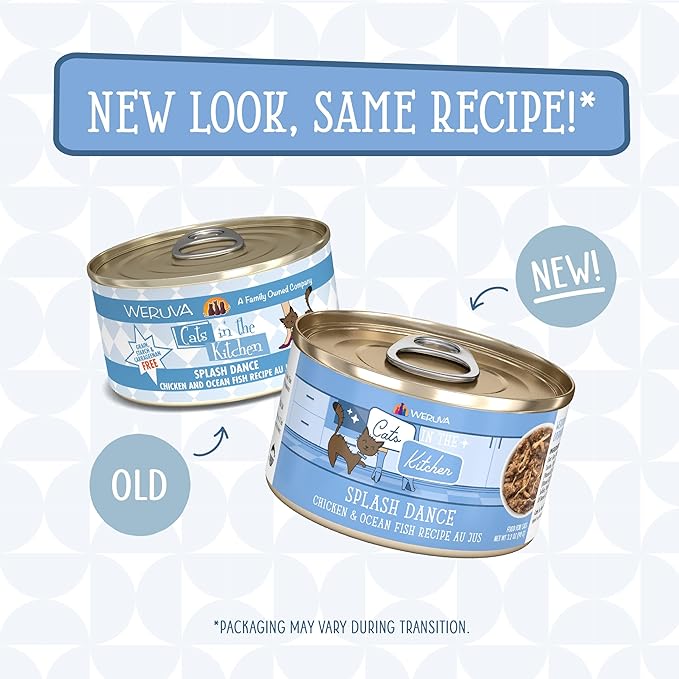Weruva Cats in The Kitchen, Splash Dance with Chicken & Ocean Fish Au Jus Cat Food, 3.2oz Can (Pack of 24)