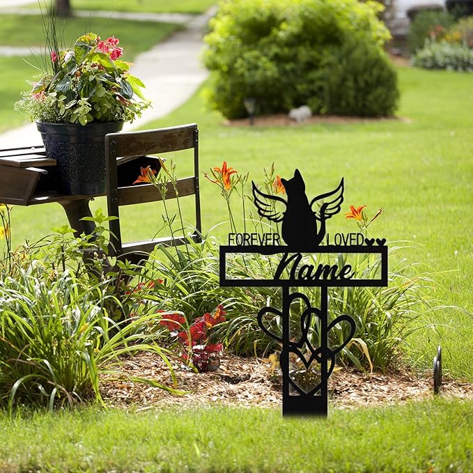 Custom Cat Grave Marker Outdoor, Personalized Metal Cat Memorial Grave Stake with Name and Date, Outdoor Waterrproof Cats Memorial Plaque