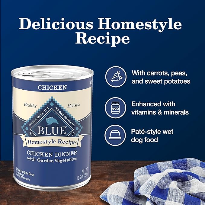 Blue Buffalo Homestyle Recipe Chicken Dinner with Garden Vegetables Wet Dog Food for Adult Dogs, Chicken Recipe, 12.5 oz. Cans, 3 Count