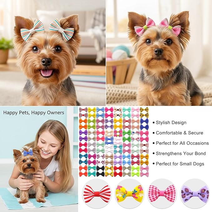 Dog Hair Bows Small Puppy Bowknot Clips for Pet Grooming Accessories Doggy Gifts 100Pcs (50 Pairs)