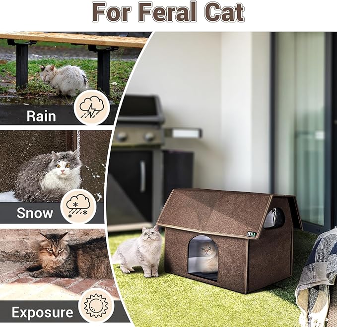 MIU Color Outdoor Cat House, Extra Large Weatherproof Cat Houses for Outdoor Cats, Insulated Feral Cat Shelter, Big Cat Bed, 20.5" x 17.5" x 16.6"