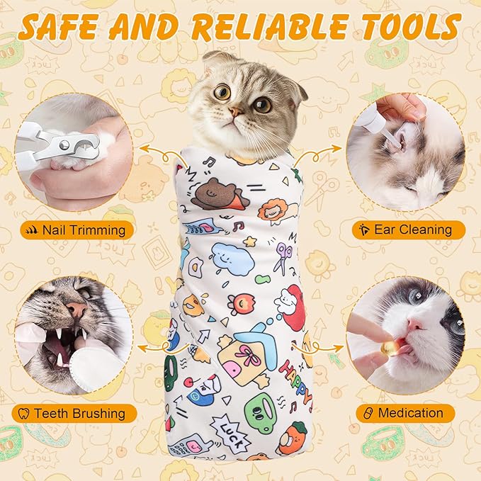 21.7 In Cat Wrap for Cutting Nails, Self-Adhesive Cat Grooming Wrap Anti-Escape Cat Restraint for Nail Clipping Cat Swaddle Wrap Cat Wrapping Cloth for Pet Cleaning and Beauty (Within 6.6 lbs)