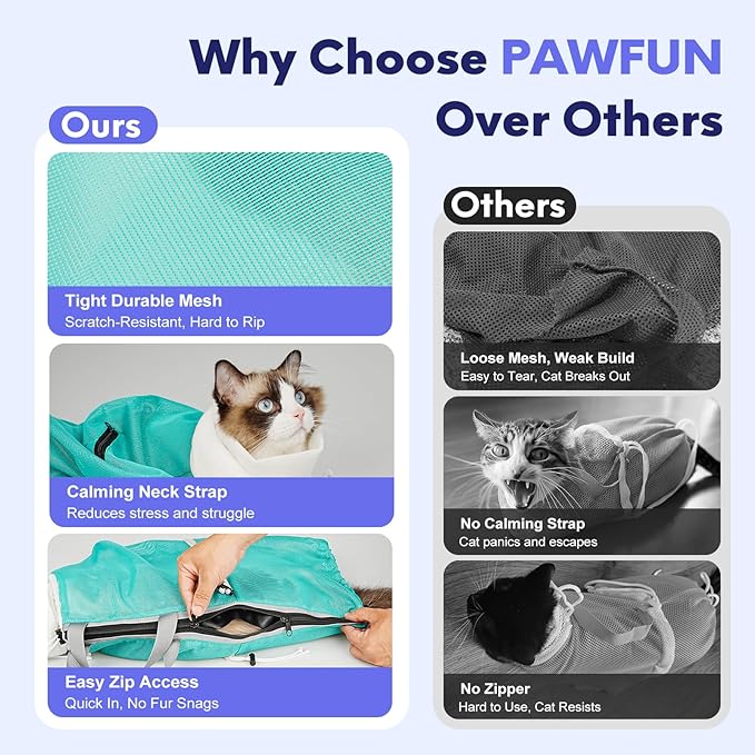 Cat Bathing Bag Anti Scratch Bite Breathable Mesh - Adjustable Cat Grooming Bag for Nail Trimming, Injections, Medication, Dental Care, Vet Visits, Cats Shower Bag with Zippers,Green