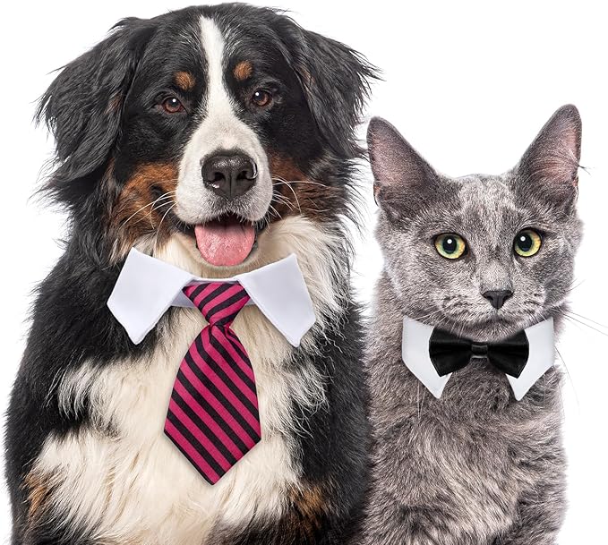 3 Pcs Dog Cat Tuxedo Collar with Adjustable Collars, Pet Bowtie Collar, Bow Tie Tux Costume, Formal Tuxedo Suit for Dog Cat Pets, Perfect for Weddings, Birthdays (Neck 15”)