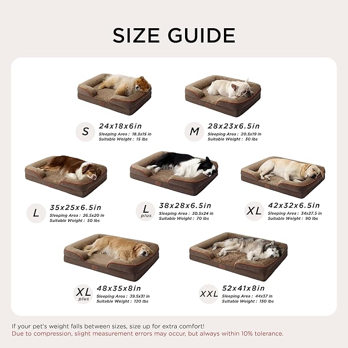 Bedsure XL Plus Orthopedic Dog Bed for Extra Large Dogs - Washable XLarge Dog Cat Bed Waterproof, Comfort Dogs Couch Sofa with Washable Removable Cover, Pet Bed with Nonskid Bottom, Brown, 48"