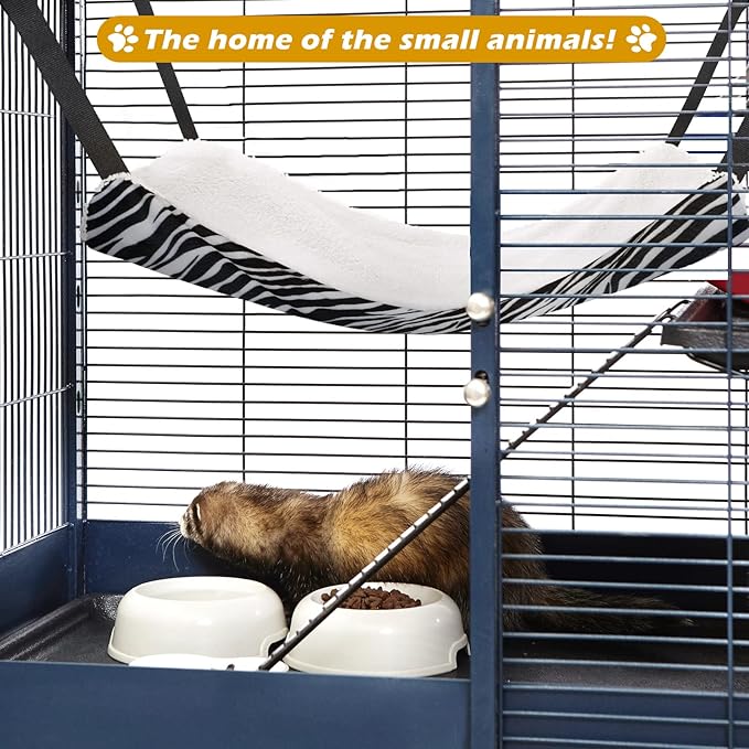 Jetec 2 Pack Cat Hammock for Cage, Catio Accessories Reversible Soft Cats Bed with Adjustable Straps and Hooks Double-Sided Linen and Fleece Hanging Hammock for Cats, Kitten(Zebra, Tiger Stripes,L)