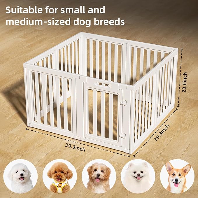 Clear Dog Play Pen,Pet Playpen with Door,Easy to Clean and Install Puppy pens for Both Indoor and Outdoor use (White, 23.6" Height, 8)