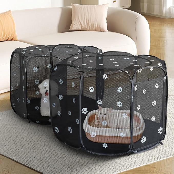 EighteenTek® 2-in-1 Cat Playpen, 58''Pop Up Dog Pet Playpen for Indoor Outdoor Cats Enclosed, Portable Pet Playpen, Kitten Puppy Foldable Play Pen Cat Dog Tent Crate Cage Kennel(S, 58" Lx29Wx17H)