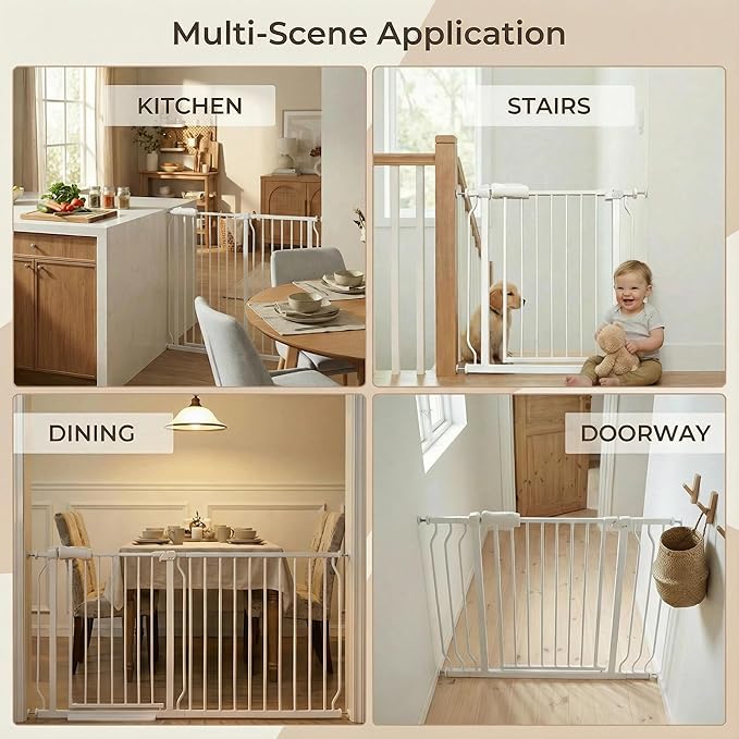 Extra Wide Baby Gate 85.8-104.5 Inch, Pressure Mounted No Drilling, for Stairs & Doorways, Metal White Indoor Safety Gate for Kids and Dogs