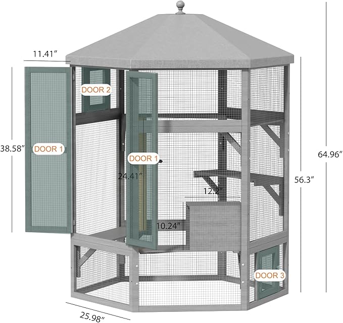 Catio Outdoor Cat Enclosure,Large Cat House Kitty Cage,Indoor Outdoor Cats Outside Patio for Cats with Window Access & Waterproof Roof, Multiple Platforms & Scratching Post, 65" Grey