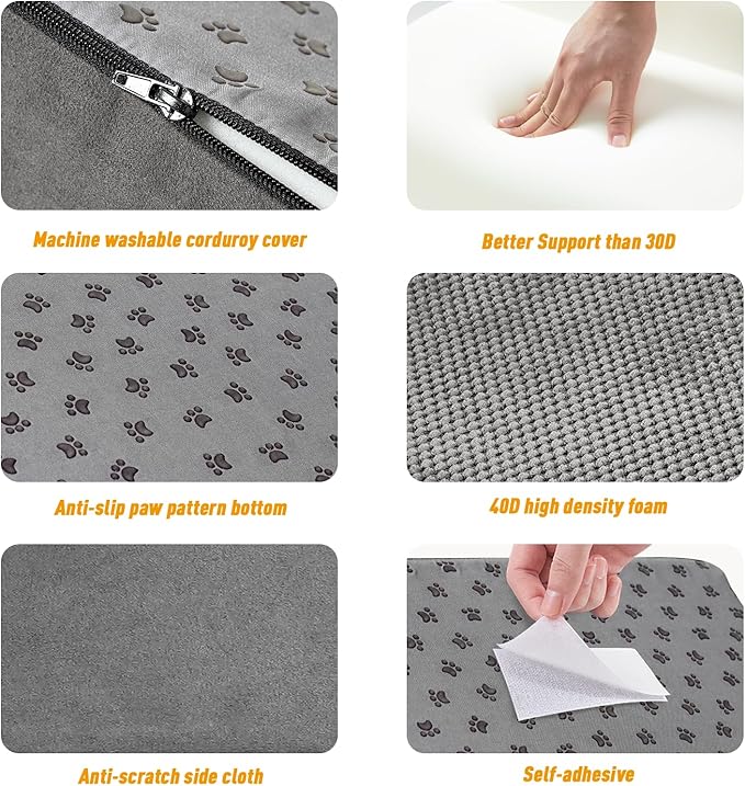 40D Dog Ramp for Stairs for Small & Senior Dogs and Cats – Non-Slip Stair Ramp for Dogs with Gentle Slope, Pet Ramp with Washable Cover & Self-Sticky Pads for Safe Climbing Easy Install(Grey, 3 Pack)