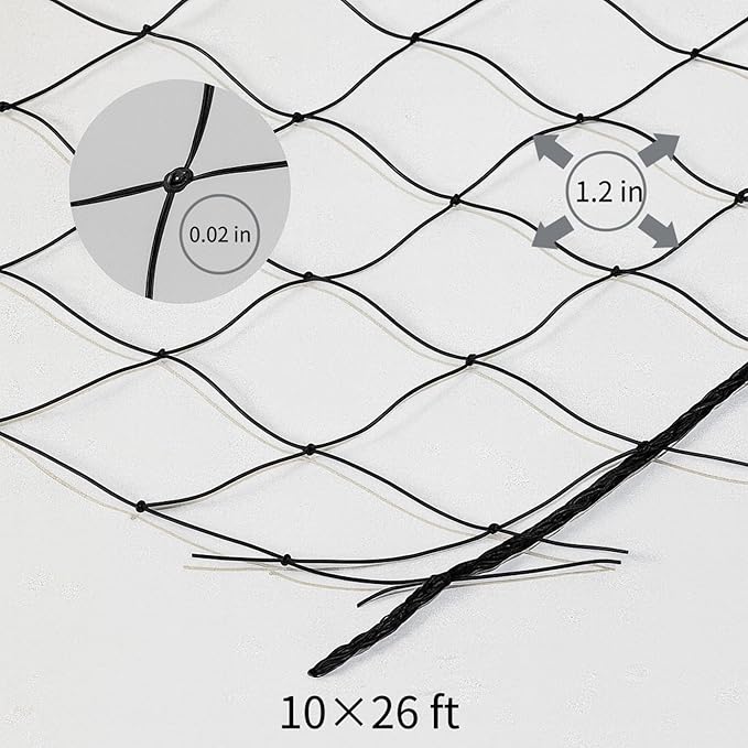 Cat Balcony Net – Transparent Nylon Safety Screen for Balconies, Windows, Patios & Catios; Apartment-Friendly Garden/Deck Netting; Weather-Resistant, Cut-to-Fit; Install Kit Included;（Black）