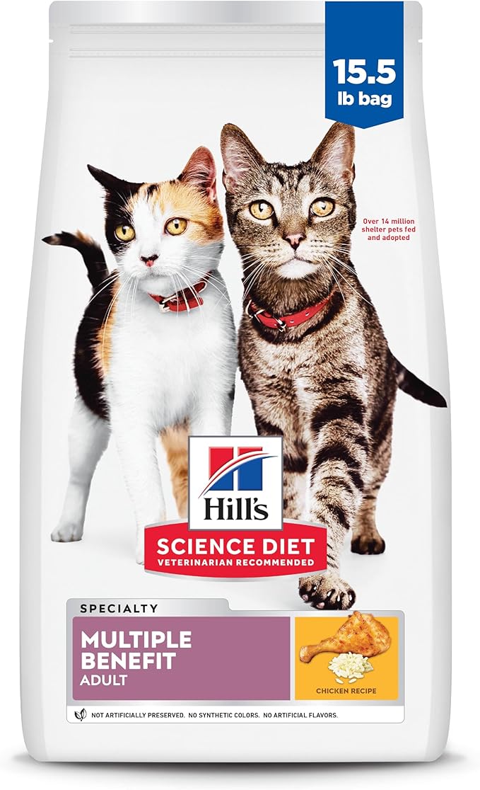 Hill's Science Diet Multi-Benefit, Adult 1-6, Multiple Benefit, Dry Cat Food, Chicken Recipe, 15.5 lb Bag
