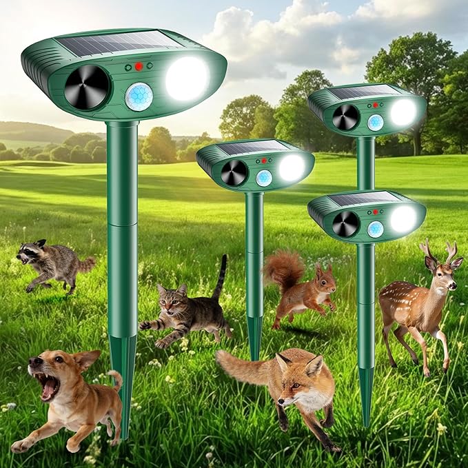 2026 Upgraded Ultrasonic Solar Animal Repellent Outdoor, Deer Repellent Devices Squirrel Cat Raccoon Rabbit Dog Deterrent with Motion Sensor Flash Light for Yard Garden Lawn (4)