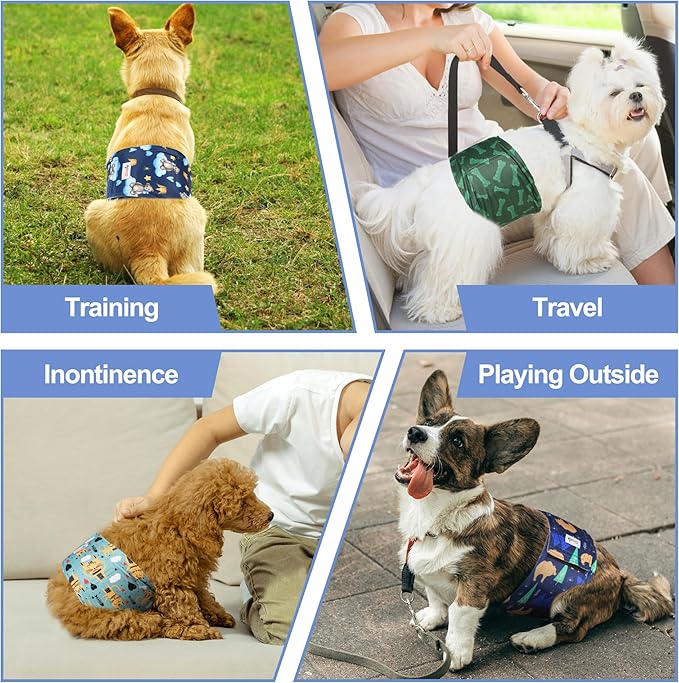 5 Pack Dog Diapers Male, Premium Belly Bands for Male Dogs, High Absorbing Male Dog Pee Wraps for Doggie in Incontinence or Excitable Urination and Training M