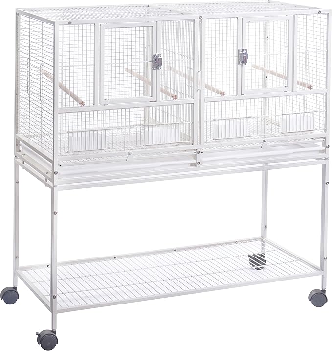 1F/2F/3F Stackable Center Divided Breeder Breeding Bird Flight Double Rolling Cage for Aviaries Canaries Cockatiels Lovebirds Finches Budgies Small Parrots. (White Vein, 1F)