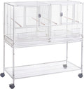 1F/2F/3F Stackable Center Divided Breeder Breeding Bird Flight Double Rolling Cage for Aviaries Canaries Cockatiels Lovebirds Finches Budgies Small Parrots. (White Vein, 1F)