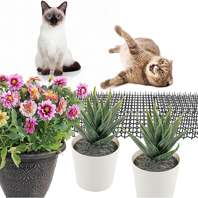 12Pcs Cat Deterrent Mat, Anti Cat Dog Network Indoor Outdoor Repellent Training Plastic Spike Mat for Keeping Away Cats Dogs Protecting Plants