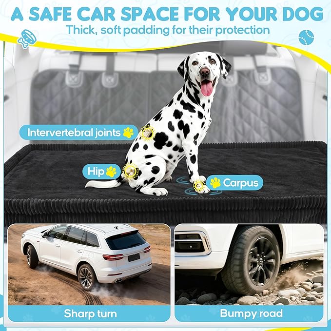 Dog Car Bed, Non-Slip Backseat Extender Pet Mat, Removable Washable Dog Bed for SUVs, Sedans & Trucks, Anti-Slip Travel Bed for Dogs, Easy Clean & Scratch-Proof & Comfort (Black, 56"Lx28.7"W×2"H)