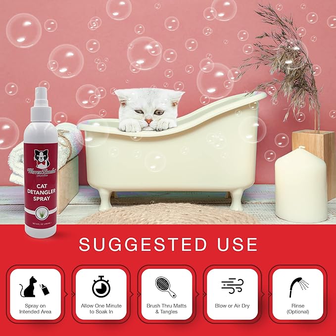 Warren London Cat Detangler Spray for Matted Hair | Leave in Conditioner Pet Detangling Spray that Demat & Refreshes | Use with Cat Brush or Grooming Glove | Made in USA | 8oz