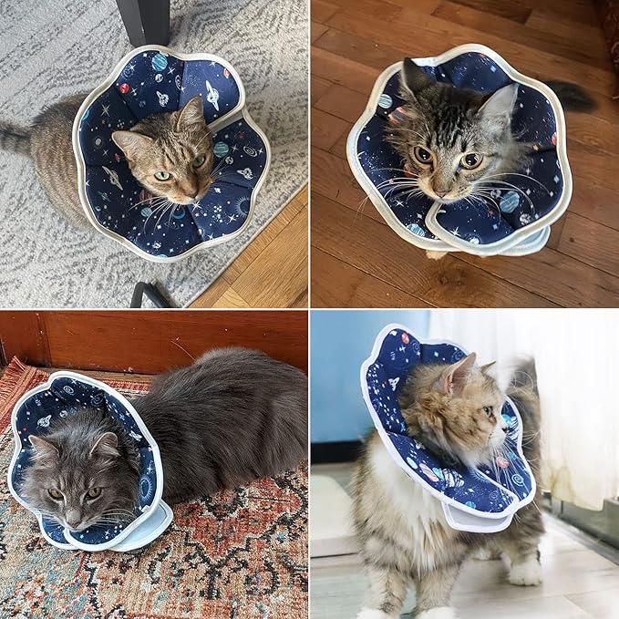 Soft Cat Cone, Adjustable Recovery Collar After Surgery to Prevent Licking Wound, Protective Cat Neck Cone, Comfortable Pet Elizabethan Collar for Cats Kittens and Puppies (M)