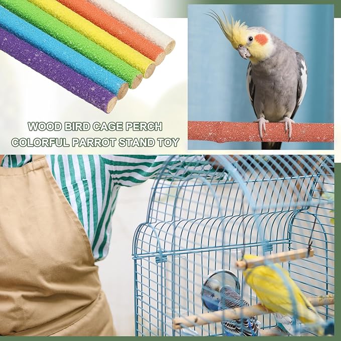 Parrot Perch, Wooden Parrot Perch Stand Toy, Paw Grinding Stick, Bird Cage Accessories, 9.8 x 0.6in (6 Colors, 6 Pcs) Birds Toys Intended for Cage/Parakeets/Conure/Budgie