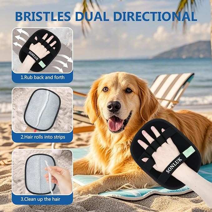 2PCS Pet Hair Removal Glove for Dogs&Cats,Upgraded 5-Finger Electrostatic Pet Hair Remover,Reusable Magic Brush Hair Remover Glove for Laundry,Carpets,Sofa Gaps and Car Seats(Black)
