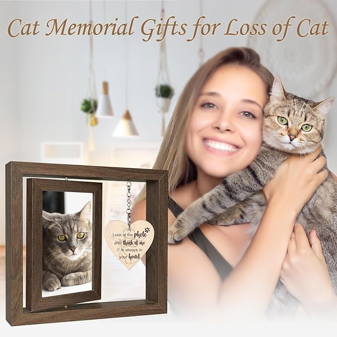 SHOW-YA Cat Memorial Gifts for Loss of Cat - Loss of Cat Sympathy Gift, Pet Loss of Cat, Rotating Cat Remembrance Gifts Picture Frame 4x6 Photo