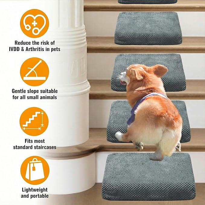 6-Pack Dog Ramp for Stairs, 40D Dog Stairs for Small Dogs with Gentle Slope, Pet Steps for Staircase Stairs, Steps and Stairs Assist for Injured & Aged Pets with Self-Sticky Pads to Fix