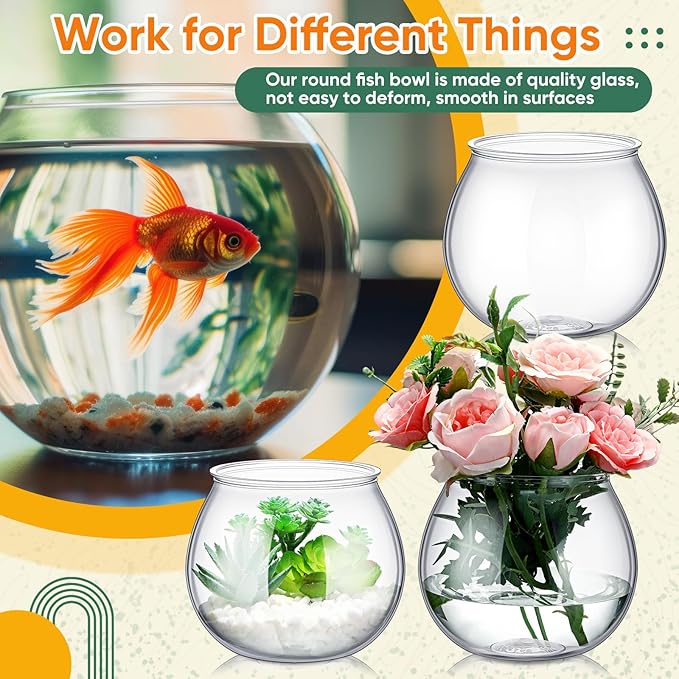 4 Pcs Plastic Fish Bowls for Centerpieces 27 oz Clear Fish Bowl for Drinks Unbreakable Heavy Duty Round Vase for Table Centerpieces Wedding Event Home Decor