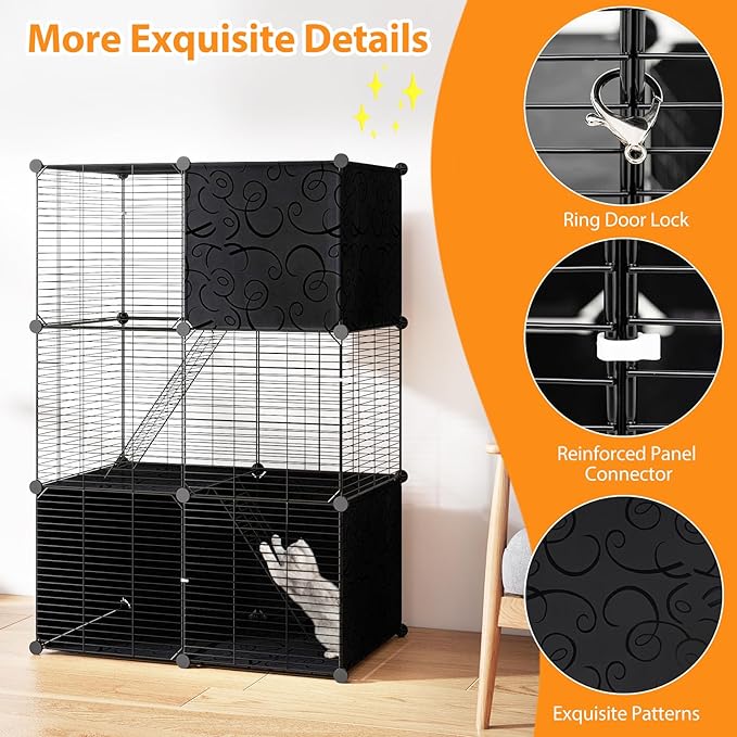 Tangkula Cat Cages Indoor, 3-Tier Large Cat Enclosure with 2 Ladders, 3 Doors, Detachable Metal Wire Kennel for Indoor Cats to Play and Rest, DIY Cat Crate & Pet Playpen Catio for Small Animals