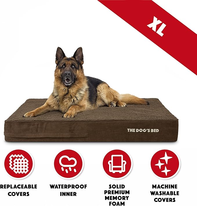 The Dog’s Bed Orthopedic Memory Foam Dog Bed Mattress, Plush Fabric, Brown Plush, XL, 6-Inch